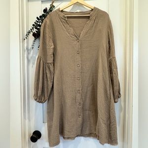 Crinkle Cotton Long Sleeve Boho Swing Dress